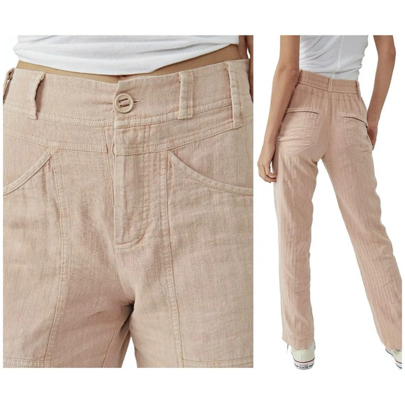Free People Linen and Cotton Big Hit Slouch Pant in Prosecco. Button Fly. Small - Picture 1 of 15